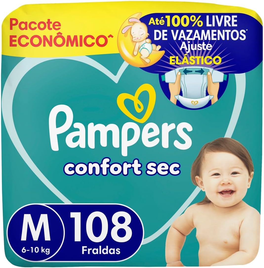 Fralda Pampers Confort Sec Tamanho M, 108 Unidades