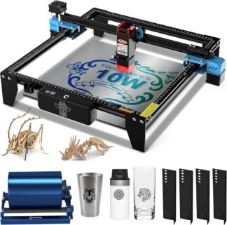 Twotrees TTS-10 PRO Gravador a Laser, com Rolo Giratório a Laser, Máquina de Gravação a Laser de Alta Precisão de 10 W, Cortador a Laser, Velocidade de 500 mm/s, para Madeira, Metal, Vidro, Couro