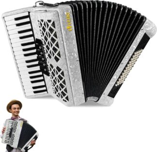 VEDO Acordeon Profissional 34 Teclas, com 60 Teclas Baixo, 5 Teclas Variáveis, Terceira voz, Acordeão Avançado, Adequado Para Adultos Amantes da Música, Orquestra, Maple e Molas Alemãs, Branco
