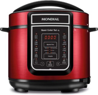 MONDIAL Panela de Pressão Elétrica Digital 5L, Vermelho/Inox, 900W, 110V – PE-39