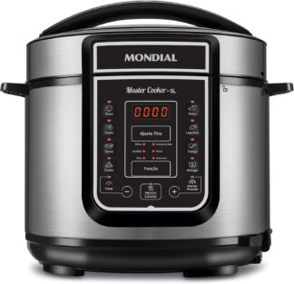 MONDIAL Panela de Pressão Elétrica Digital 5L, Preto/Inox, 900W, 110V – PE-38