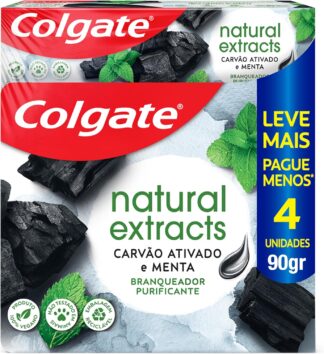Colgate Natural Extracts Carvão Ativado Creme Dental, 90g, 4 Unid